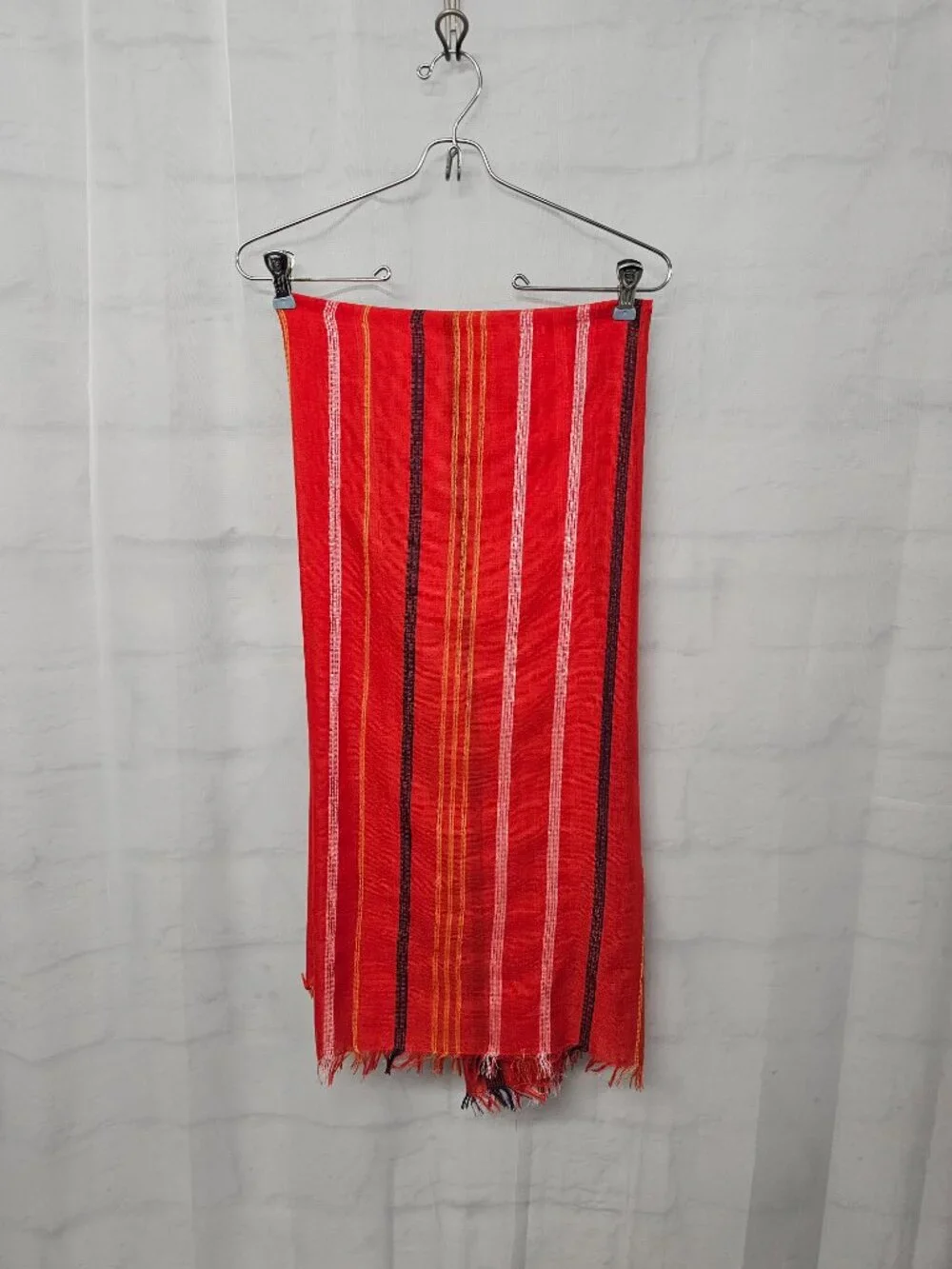 BCBGMaxAzria Scarf Red Stripes Fringe Festival Shawl Casual
